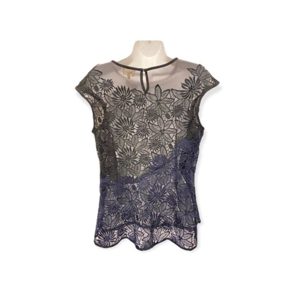 Anthropologie Deletta Garden Guise lace Floral Asymmetrical Blouse Medium - Picture 5 of 12